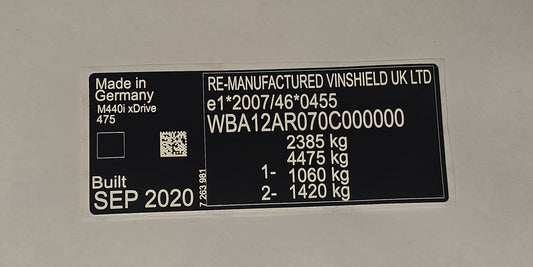 Replacement VIN Sticker Engine Bay - Passenger door B pillar