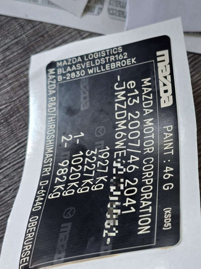 Door B Pillar post VIN Tag StickerDoor B Pillar post