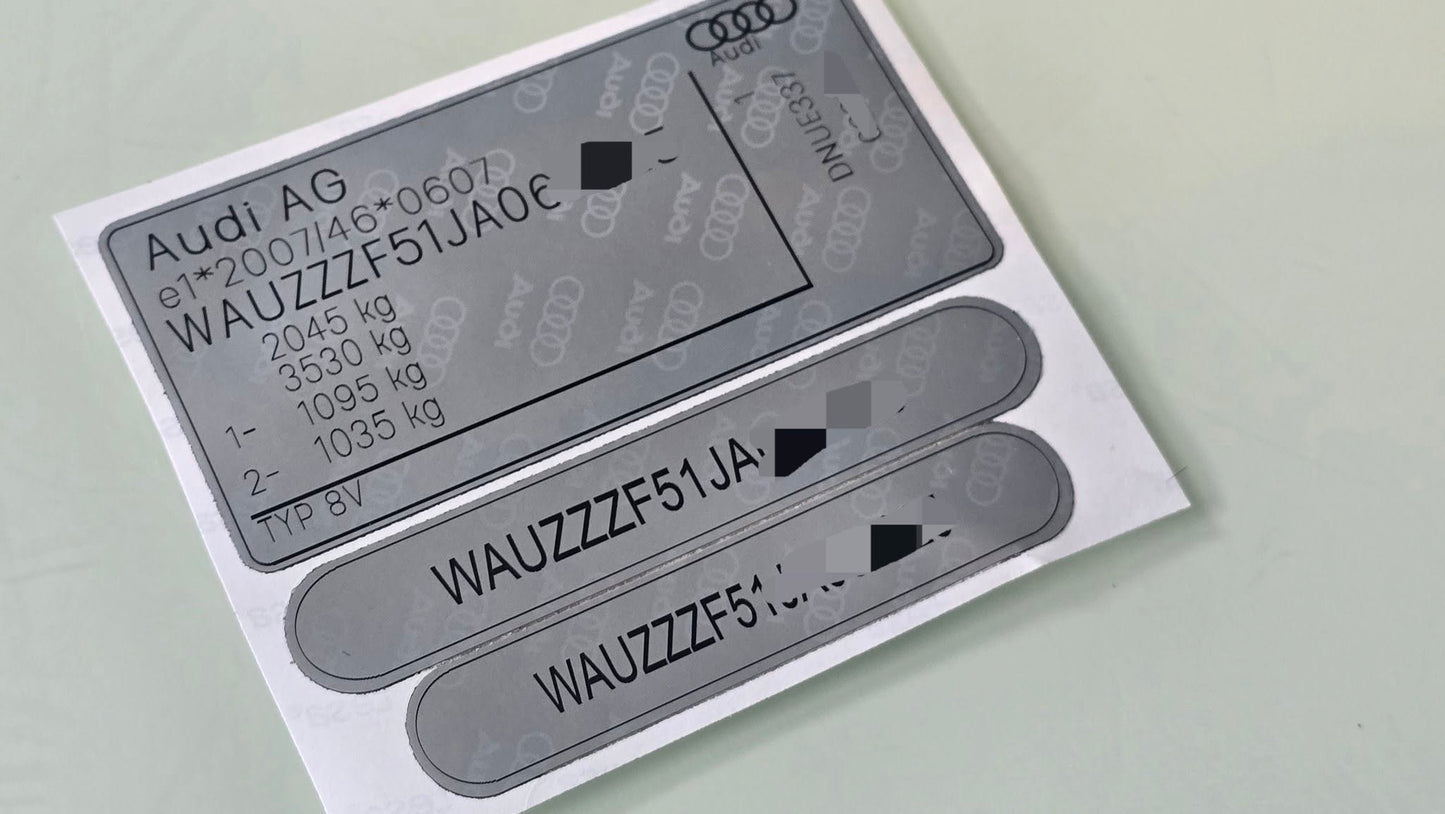 Audi VIN Sticker & Replacement Set UK