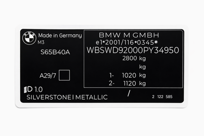 BMW M GMBH VIN STICKER