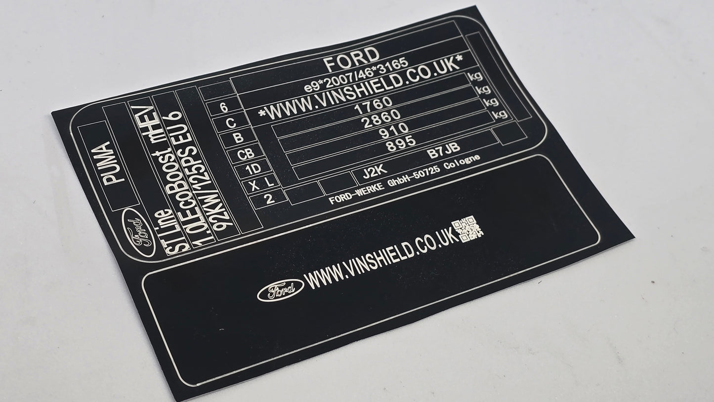 Ford puma vin stickers 