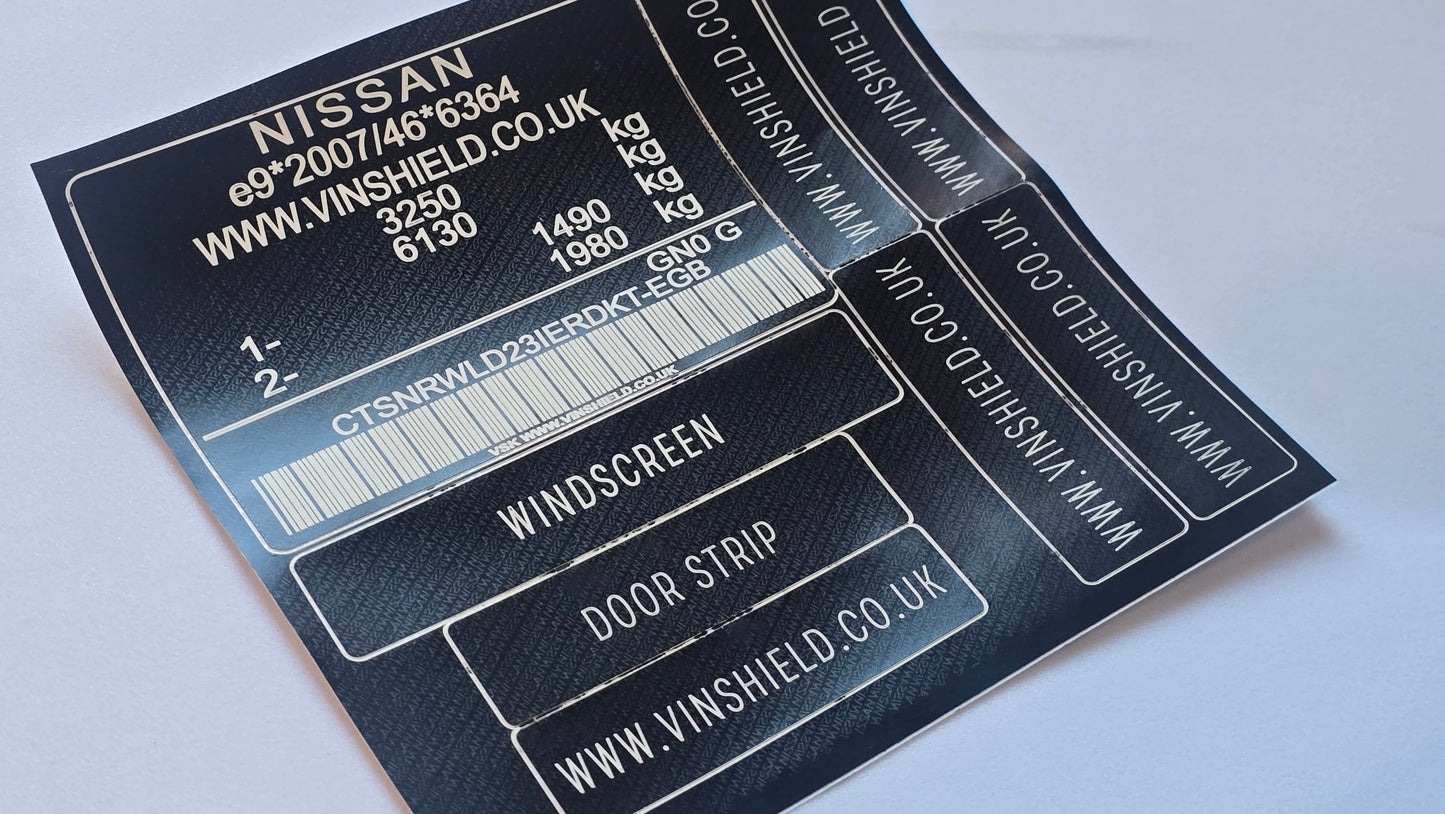 Door jamb VIN sticker (common location)
VIN number plate replacement
Custom Nissan VIN sticker
DVLA compliant VIN sticker (for UK market)
Copart Cat X recovered vehicle sticker (specific salvage use case)
Import vehicle VIN label
Restored vehicle VIN plate
Anti-tamper VIN label
Vehicle identification number sticker 