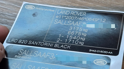 Replacement vin sticker for land rover