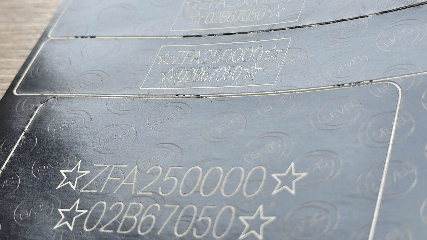 Order a complete 
 VIN replacement set including a  Fiat duacto door / B-pillar VIN label,  Fiat duacto windscreen VIN sticker, and  Fiat duacto chassis VIN plate. Manufactured in the UK using durable automotive-grade materials for long-lasting identification.