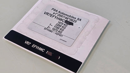 Citroën Berlingo replacement VIN sticker by VINSHIELD UK with vehicle weight details and VIN code
BMW UK – BMW VIN stickers and car VIN labels

Mercedes-Benz UK – Mercedes VIN decals and tamper-proof VIN stickers

Audi UK – Audi vehicle identification number stickers and OEM VIN labels

Ford UK – Ford VIN stickers, custom automotive VIN labels

Toyota UK – Toyota VIN decals and replacement VIN stickers

Volkswagen UK – VW VIN stickers and durable car VIN labels

Honda UK – Honda VIN decals, tamper-proof veh