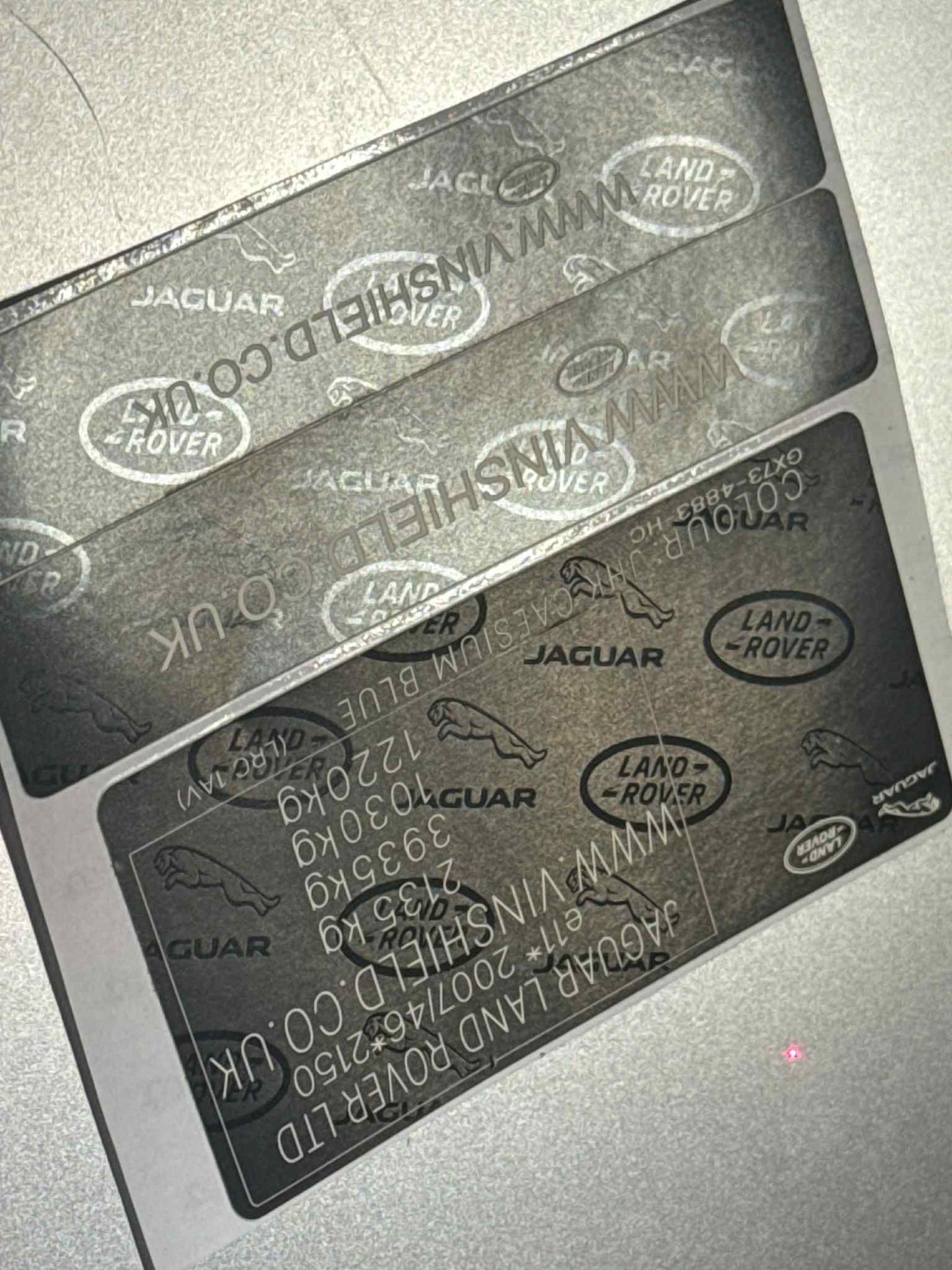 Jaguar Land Rover VIN sticker set replacement labels for vehicles, waterproof and UV-resistant VIN decals.