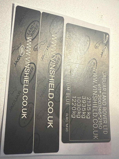 Jaguar Land Rover VIN sticker set replacement labels with official style and durable design