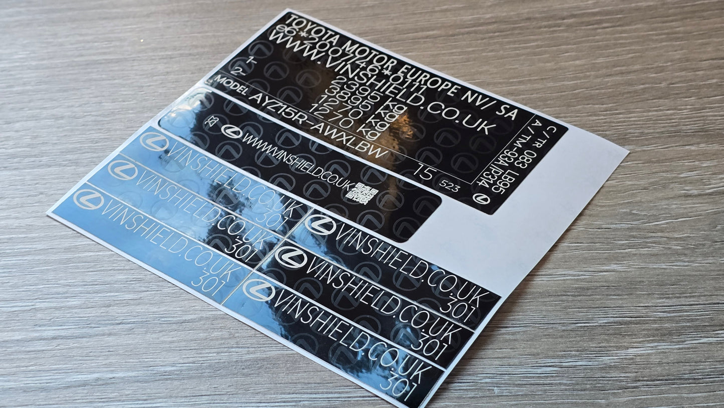 Lexus VIN tag replacement sticker for vehicle identification, weatherproof and UV-resistant design.