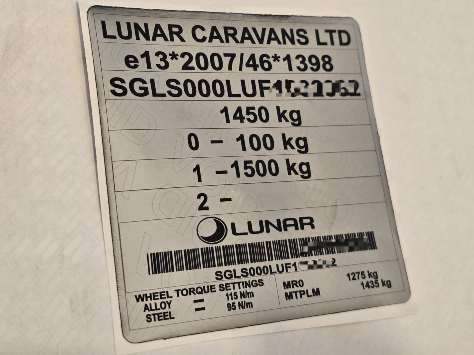 Unreadable manufacturer information plates
Lost or missing caravan VIN plates