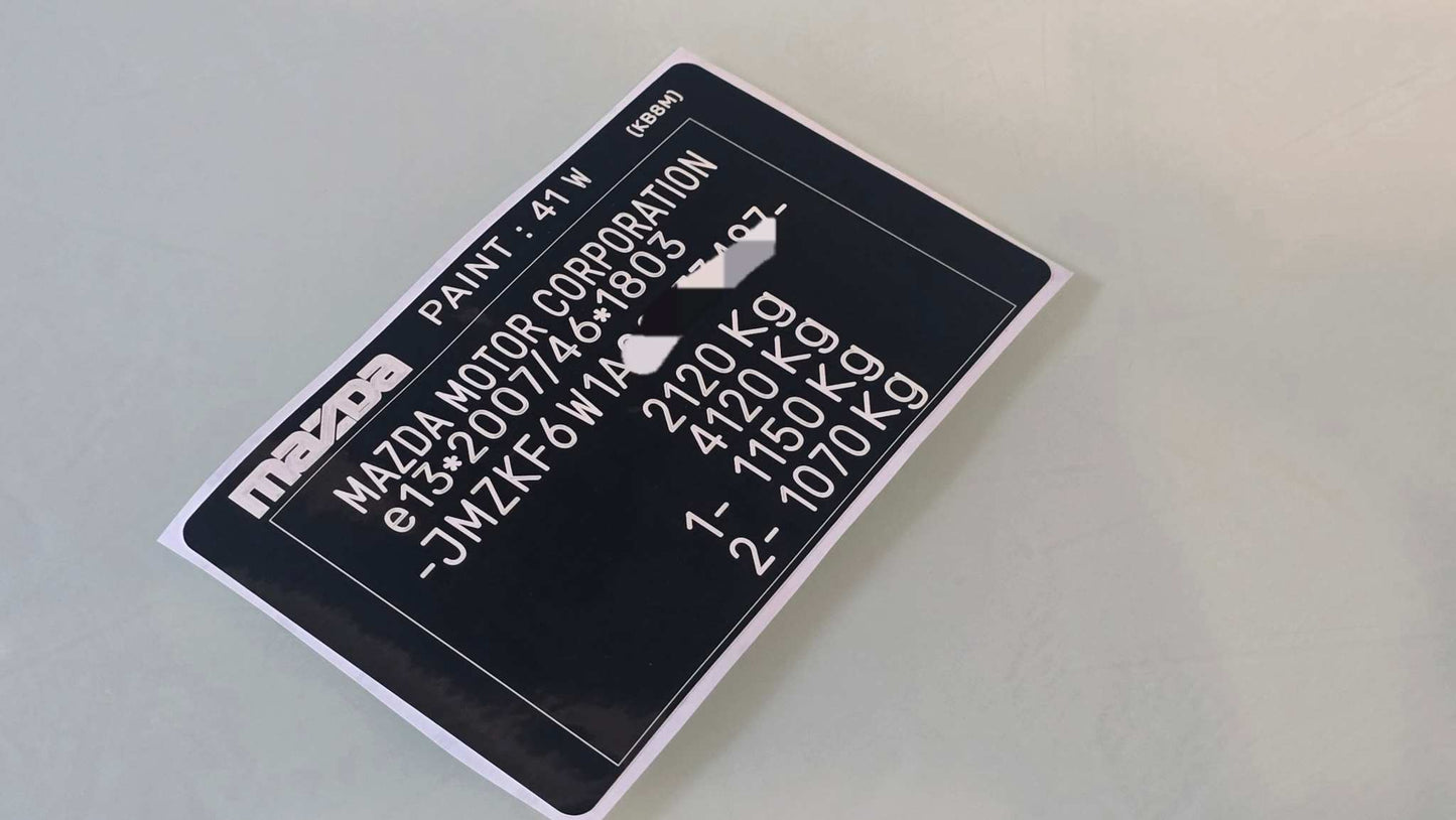 Mazda CX-5 Replacement VIN StickerMazda CX-5