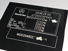 Mercedes-Benz c220 VIN label replacement UK showing detailed vehicle identification and weight specifications