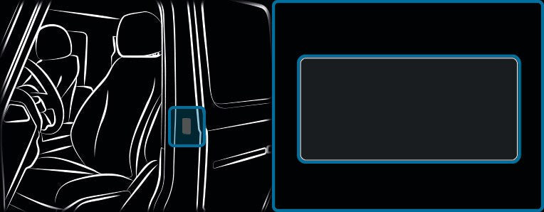 Illustration of vehicle interior door with highlighted area for windscreen and door VIN labels placement