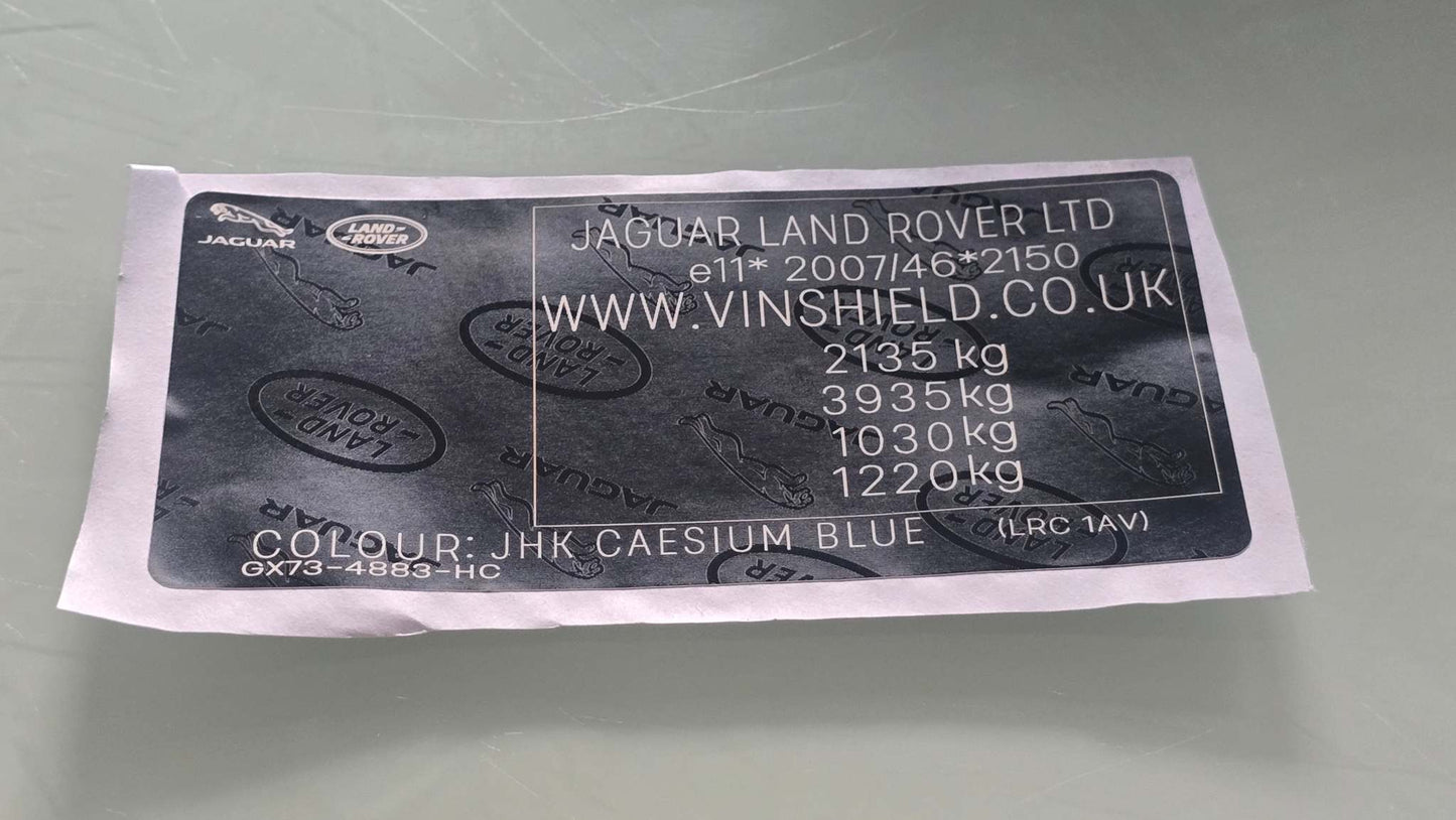 Jaguar Land Rover Door VIN Tag StickerJaguar Land Rover Door VIN Tag Sticker
