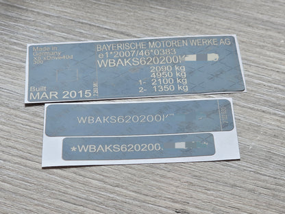 BMW X5 VIN Label Replacement UK - DVLA Compliant Decal