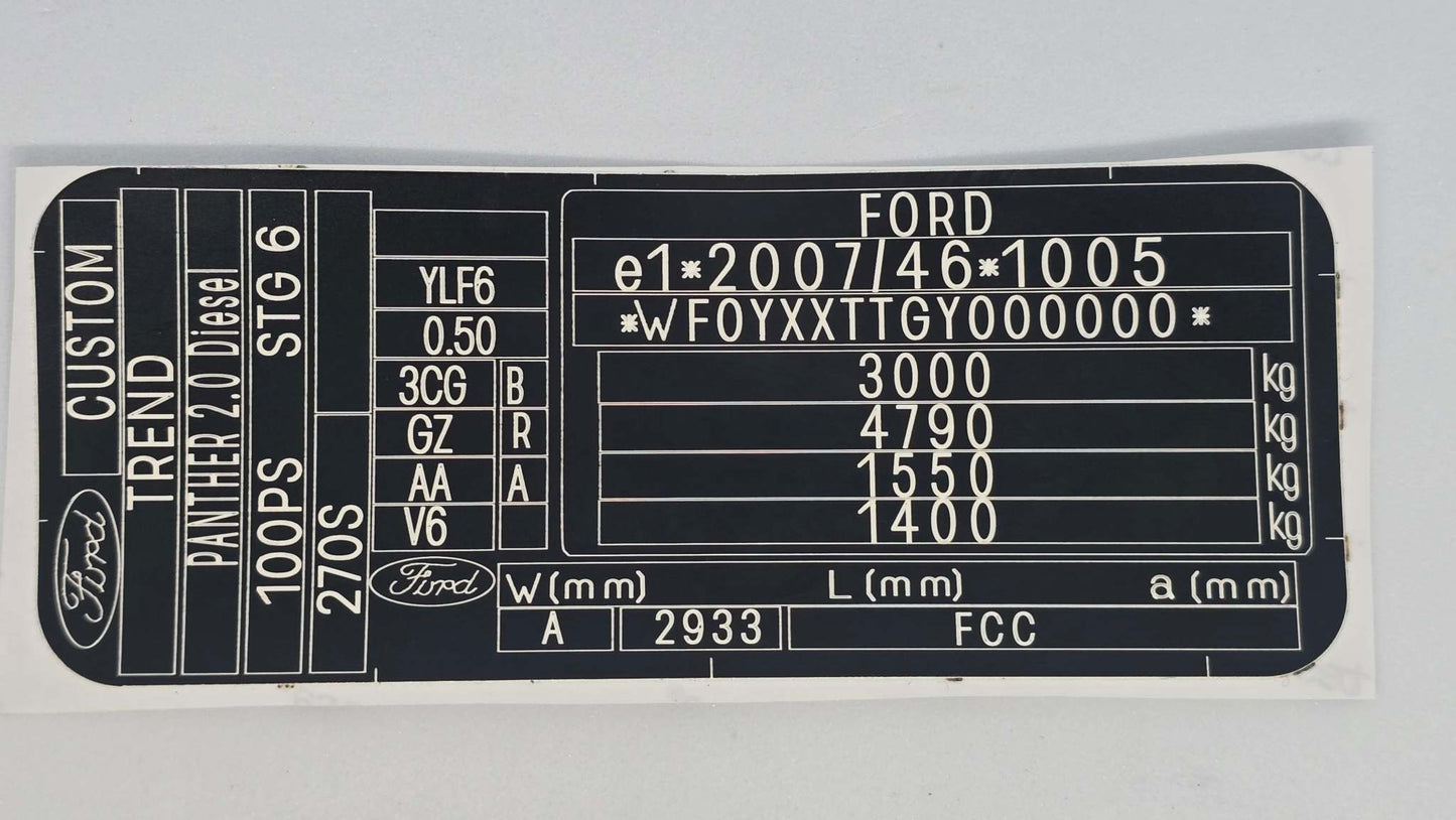 Ford transit mark 8 barcode vin label setFord transit