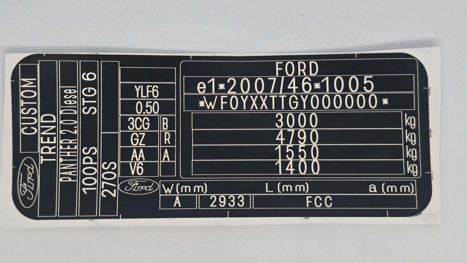 Ford transit mark 8 barcode vin label setFord transit