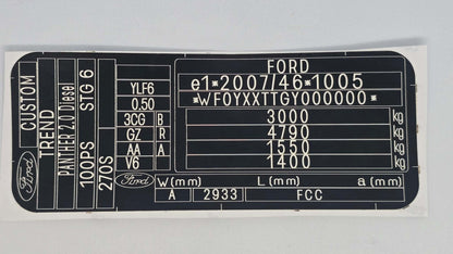 Ford transit mark 8 barcode vin label setFord transit