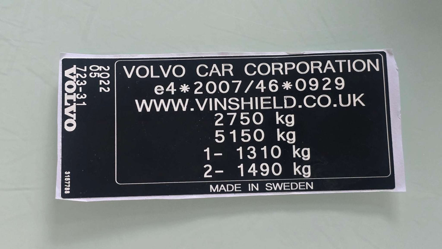 Volvo Door VIN Tag StickerVolvo Door