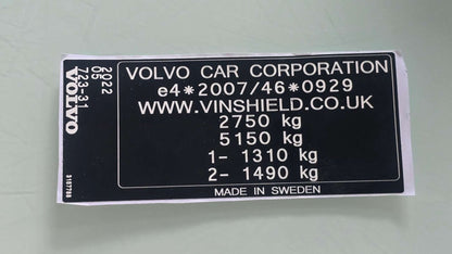 Volvo Door VIN Tag StickerVolvo Door