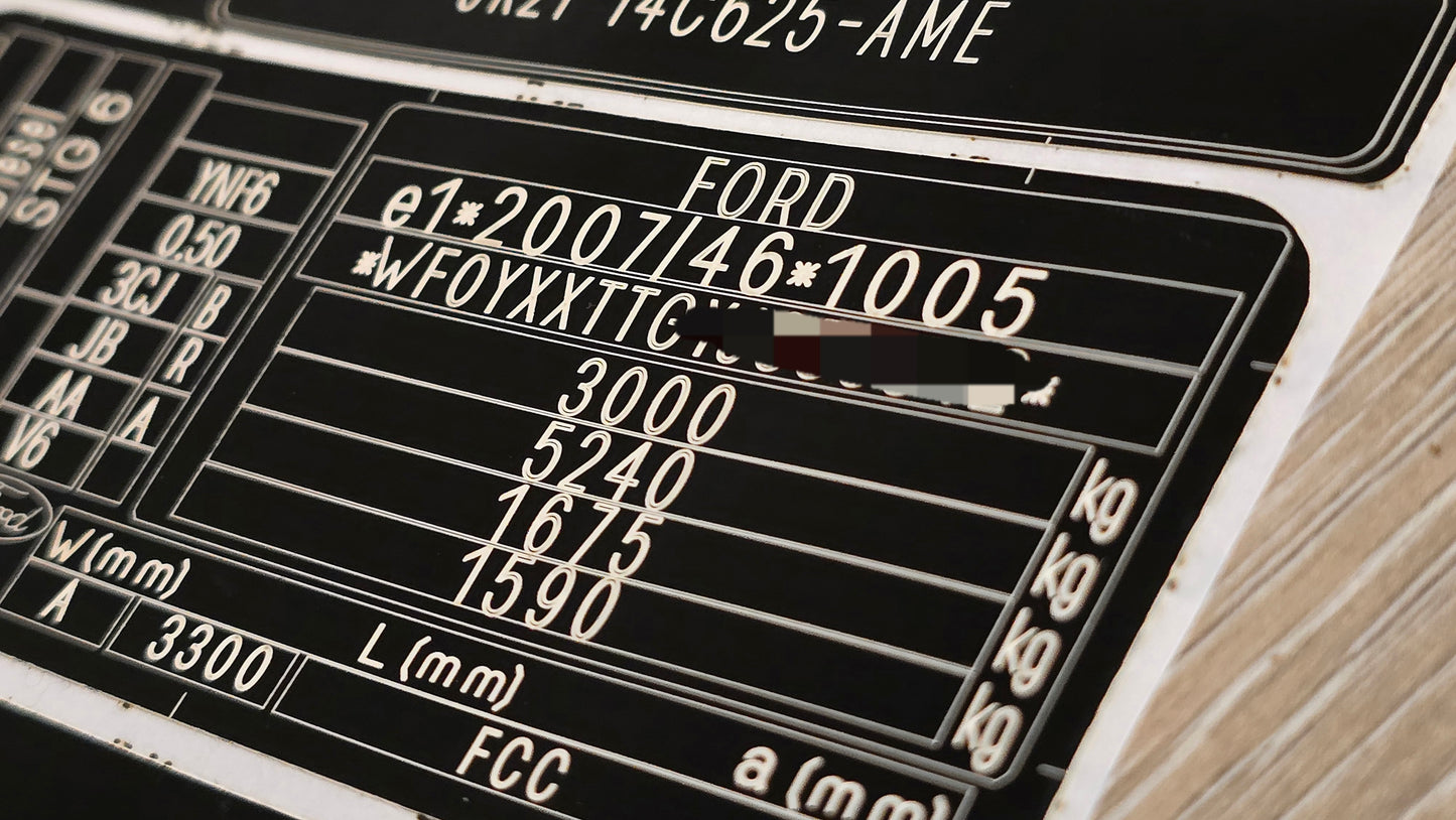 Transit Custom VIN Replacement Sticker UK by VINSHIELD