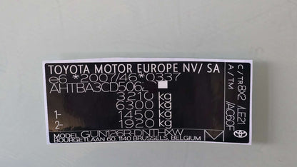 Toyota Hilux Door VIN labelToyota Hilux