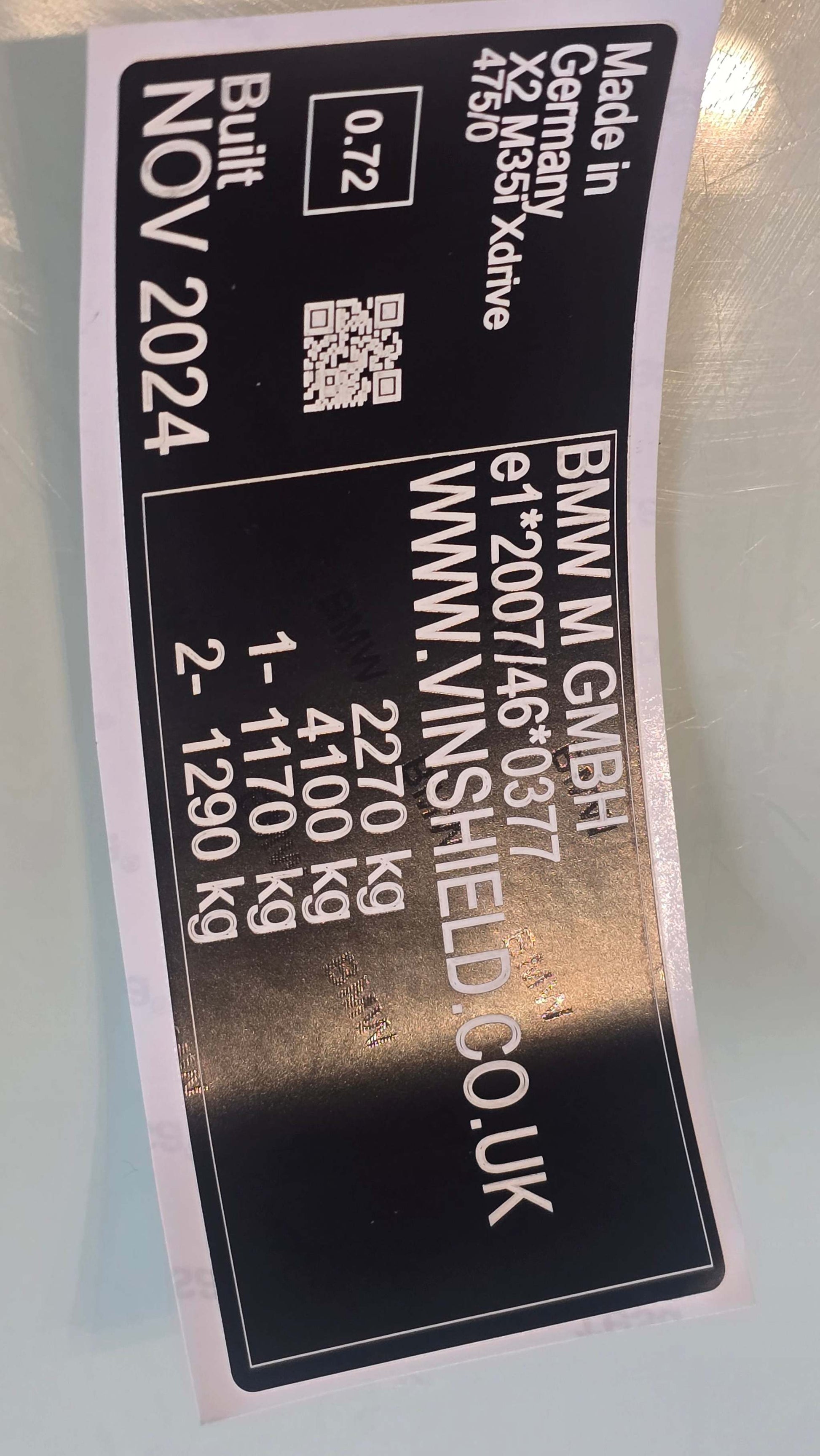 BMW Door label VIN tag stickerBMW Door label