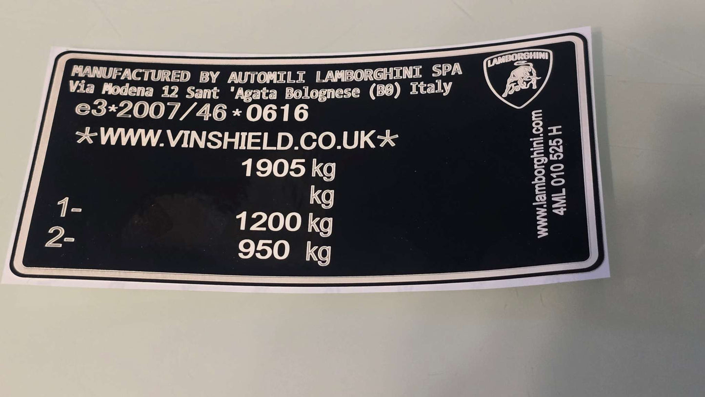 Lamborghini Urus VIN labelsLamborghini Urus VIN labels