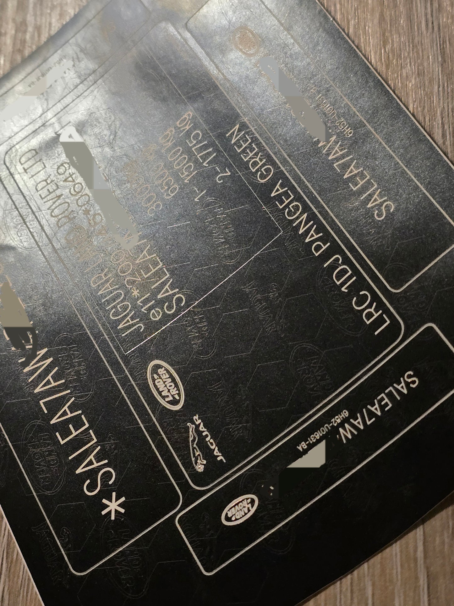 VINSHIELD UK black chassis plates with data plates and saleatam anti tamper vin labels for vehicle identification