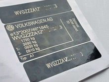 VW Volkswagen Golf 7.5 replacement VIN sticker set with official vehicle details and factory-style print